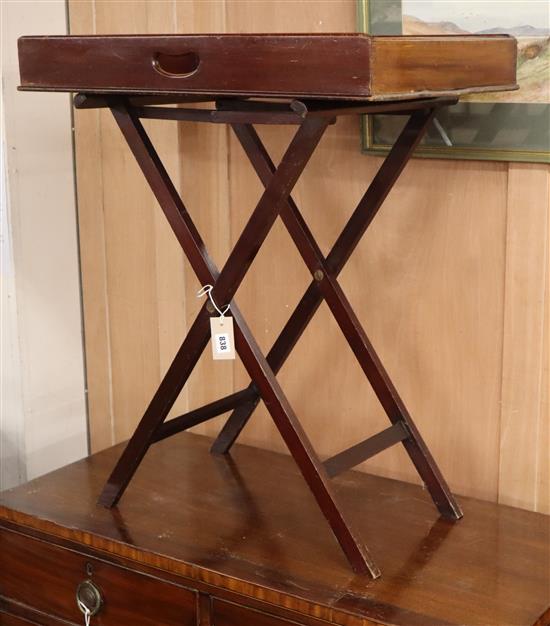 A Victorian mahogany butlers tray on stand W.71cm